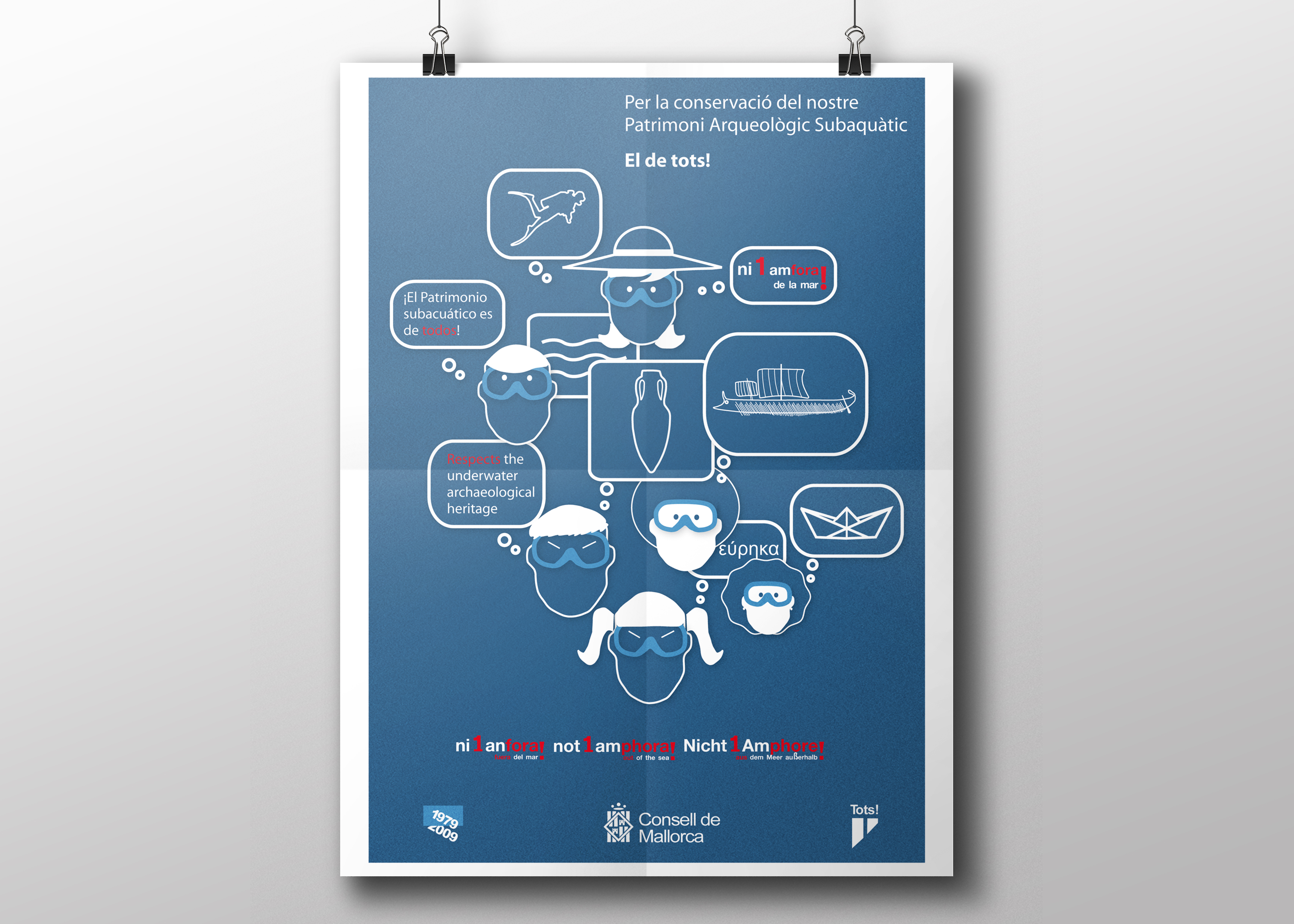 Diseño cartel 3 para campaña de conservación del patrimonio subacuático Mallorca