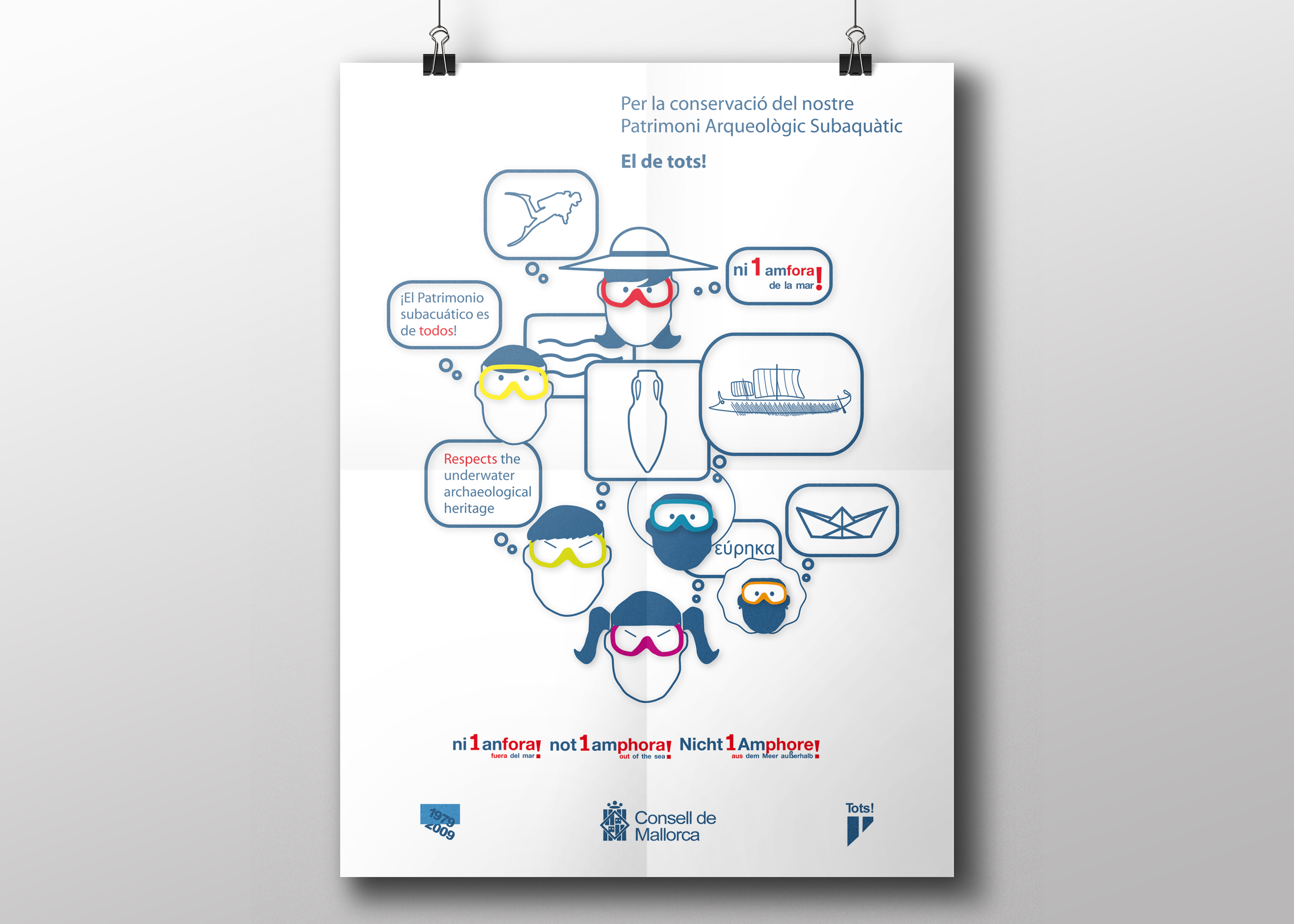 Diseño cartel 2 para campaña de conservación del patrimonio subacuático Mallorca