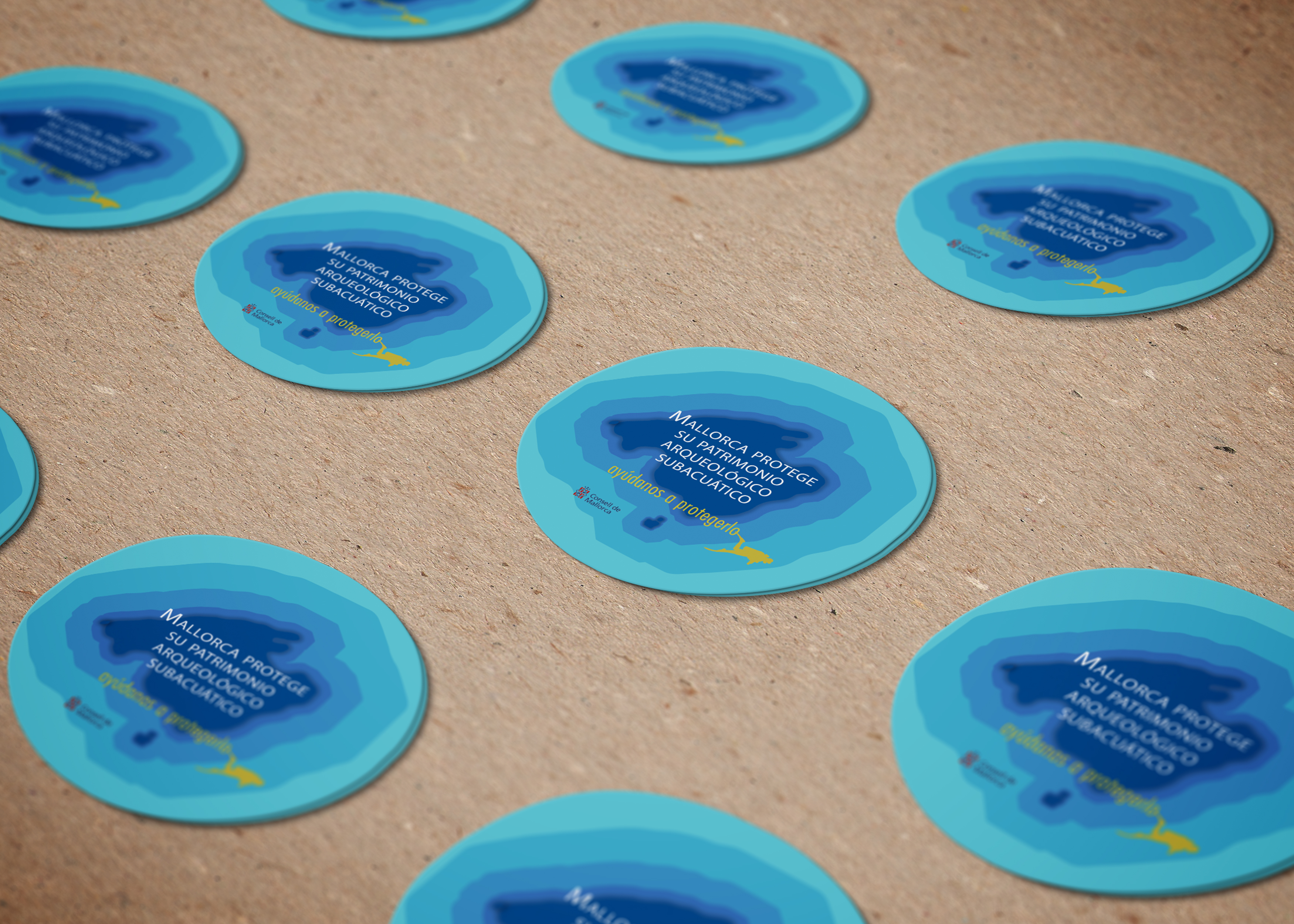Diseño de pegatinas para la campaña de protección del patrimonio subacuático de Mallorca